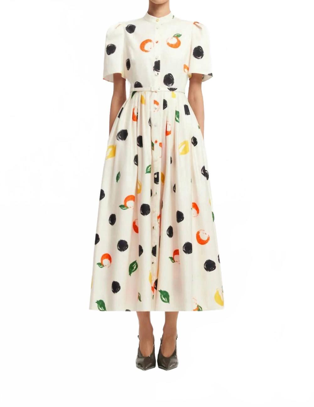 NEW LEO LIN bianca short sleeve midi dress in citrus spots